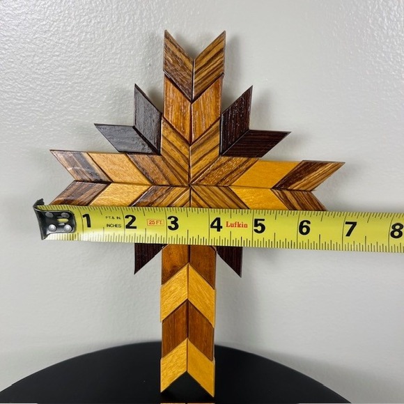 MCM Handmade Wooden Cross Wall Art Geometric Chevron Style Rustic Home Decor - Picture 7 of 7
